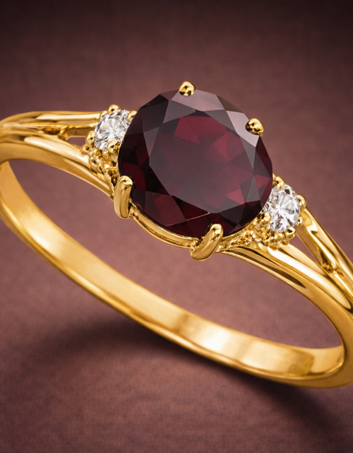 Load image into Gallery viewer, Natural Garnet &amp; Diamond Accent Ring (0.68 CTW) – Solid 10K Yellow Gold | Simply Savvy
