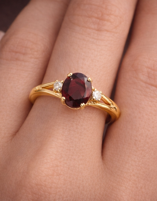 Load image into Gallery viewer, Natural Garnet &amp; Diamond Accent Ring (0.68 CTW) – Solid 10K Yellow Gold | Simply Savvy
