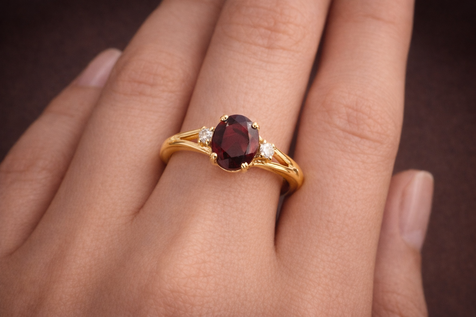 Natural Garnet & Diamond Accent Ring (0.68 CTW) – Solid 10K Yellow Gold | Simply Savvy