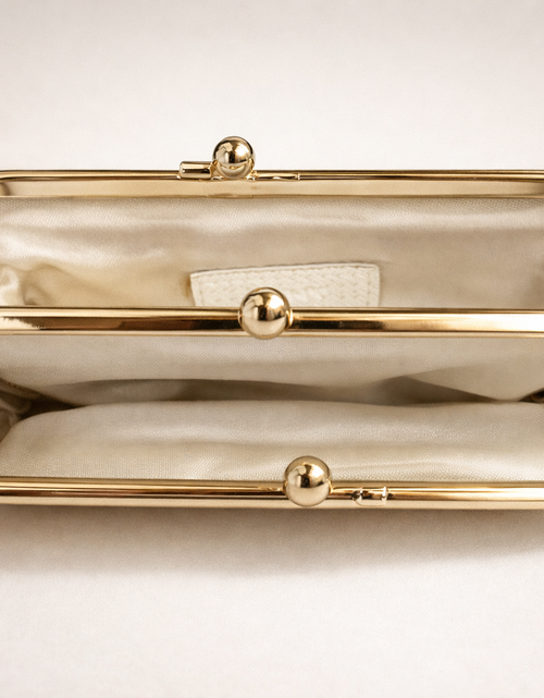 Load image into Gallery viewer, DKNY Logo Kiss-Lock Coin Purse – Cream &amp; Gold Mini Clutch (Pre-Owned)

