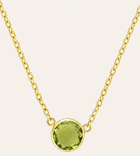 14K Yellow Gold Round Peridot Necklace – 17 Inches