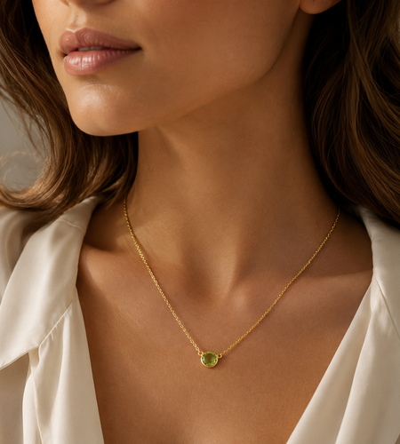 14K Yellow Gold Round Peridot Necklace – 17 Inches