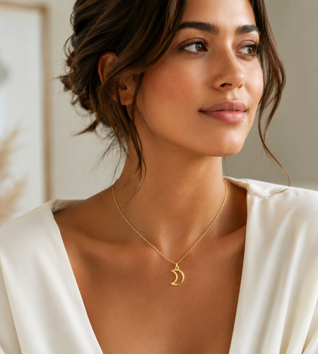 14K Yellow Gold Crescent Moon Necklace – 18 Inch