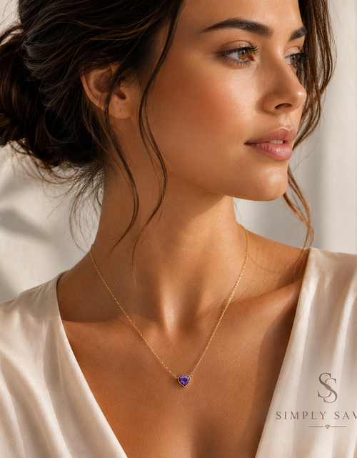 Load image into Gallery viewer, 14K Yellow Gold Amethyst Heart Necklace – Adjustable 15.75 to 18 Inch
