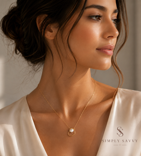 14K Yellow Gold Open Heart Freshwater Pearl Necklace – Adjustable 16 to 18 Inch