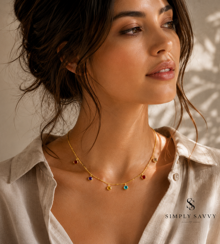 14K Yellow Gold Multi-Color Round Charm Necklace – Adjustable 16 to 18 Inch