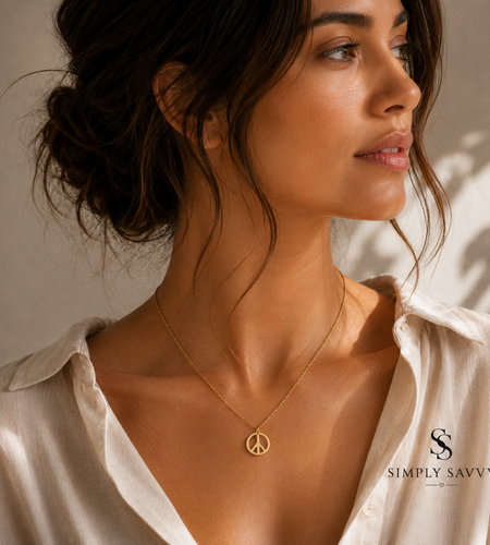 14K Yellow Gold Peace Symbol Pendant Necklace 17 Inch