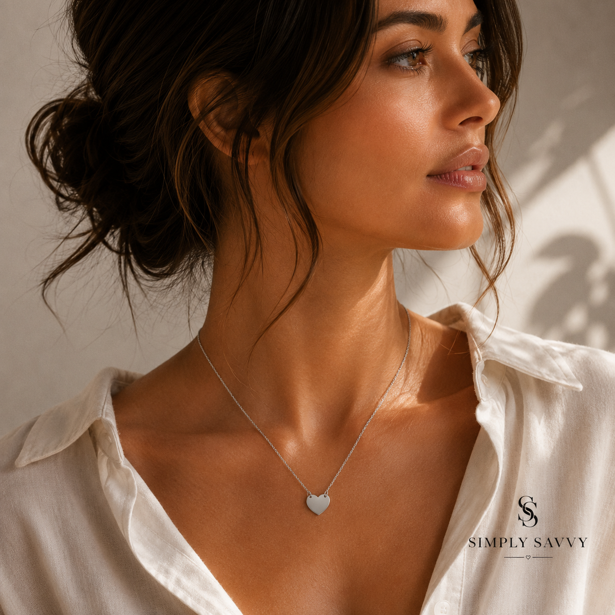 14K White Gold Polished Mini Heart Necklace 18 Inch