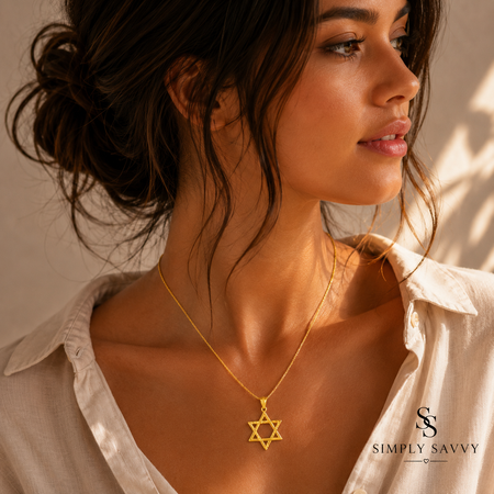 14K Yellow Gold Star of David Pendant | Polished Textured Faith Jewelry