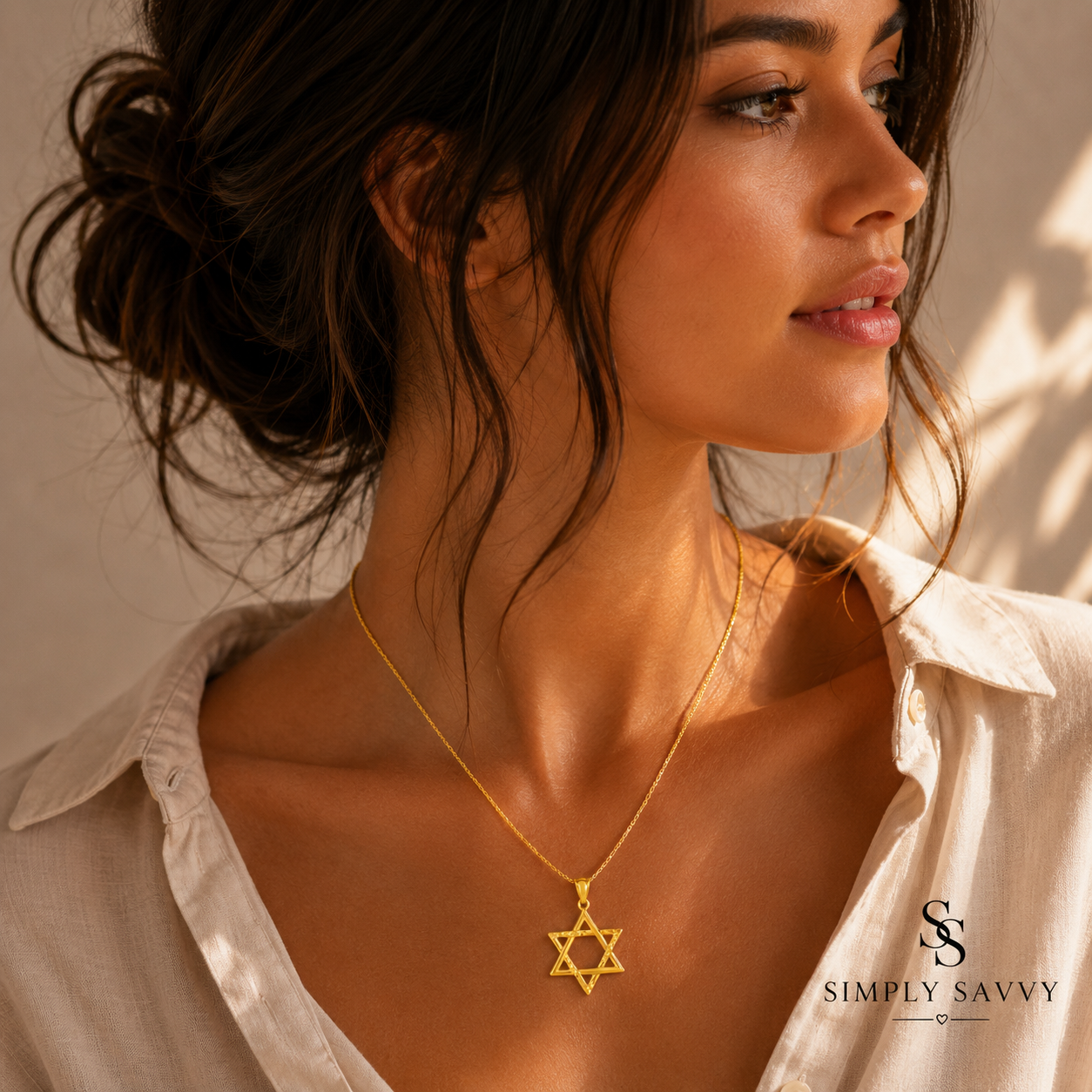 14K Yellow Gold Star of David Pendant | Polished Textured Faith Jewelry