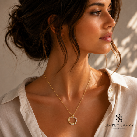 14K Tri-Color Gold Interlocking Circles Necklace 18 Inch
