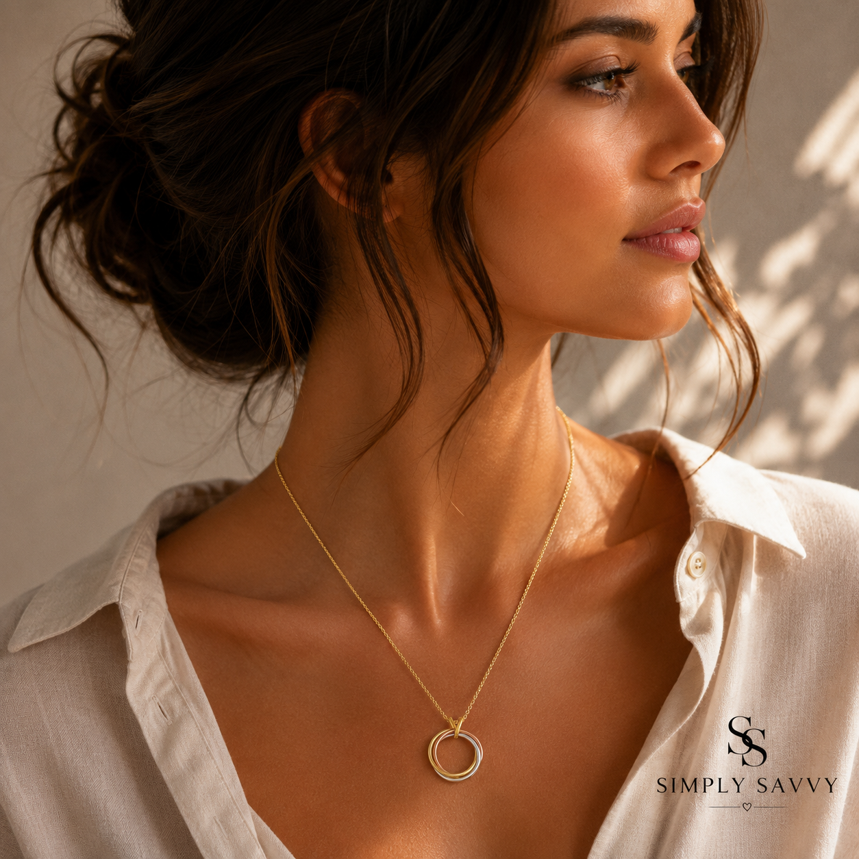 14K Tri-Color Gold Interlocking Circles Necklace 18 Inch