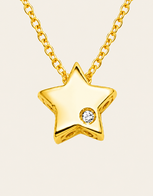 Load image into Gallery viewer, 14K Yellow Gold Diamond Star Pendant Necklace 18 Inch
