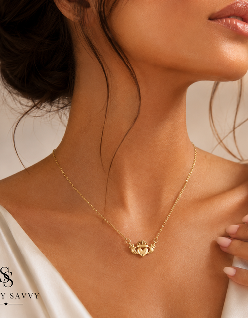 Load image into Gallery viewer, 14K Yellow Gold Claddagh Pendant Necklace
