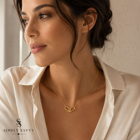 14K Yellow Gold Interlocking Rectangle Necklace