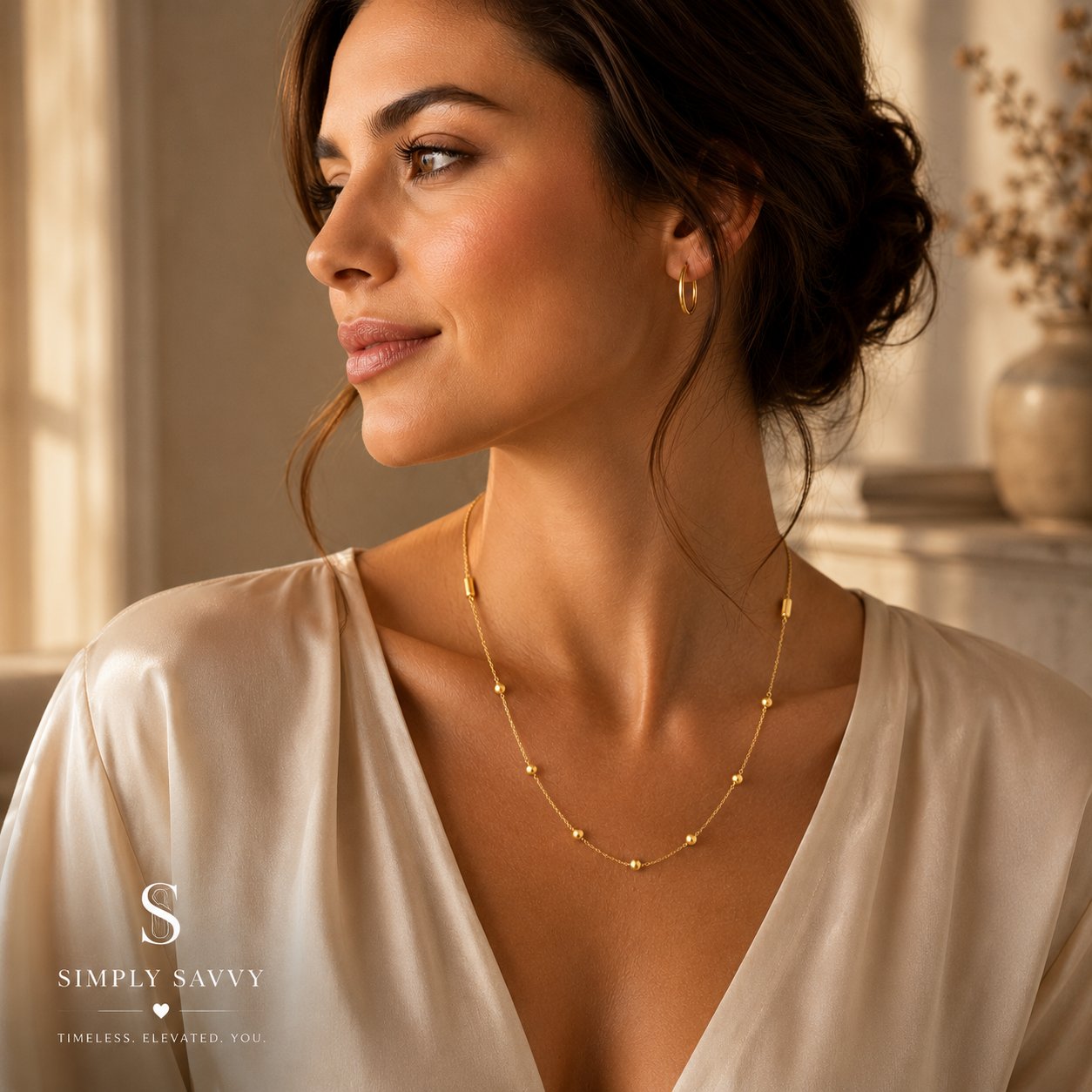 14K Yellow Gold Adjustable Bead Station Necklace