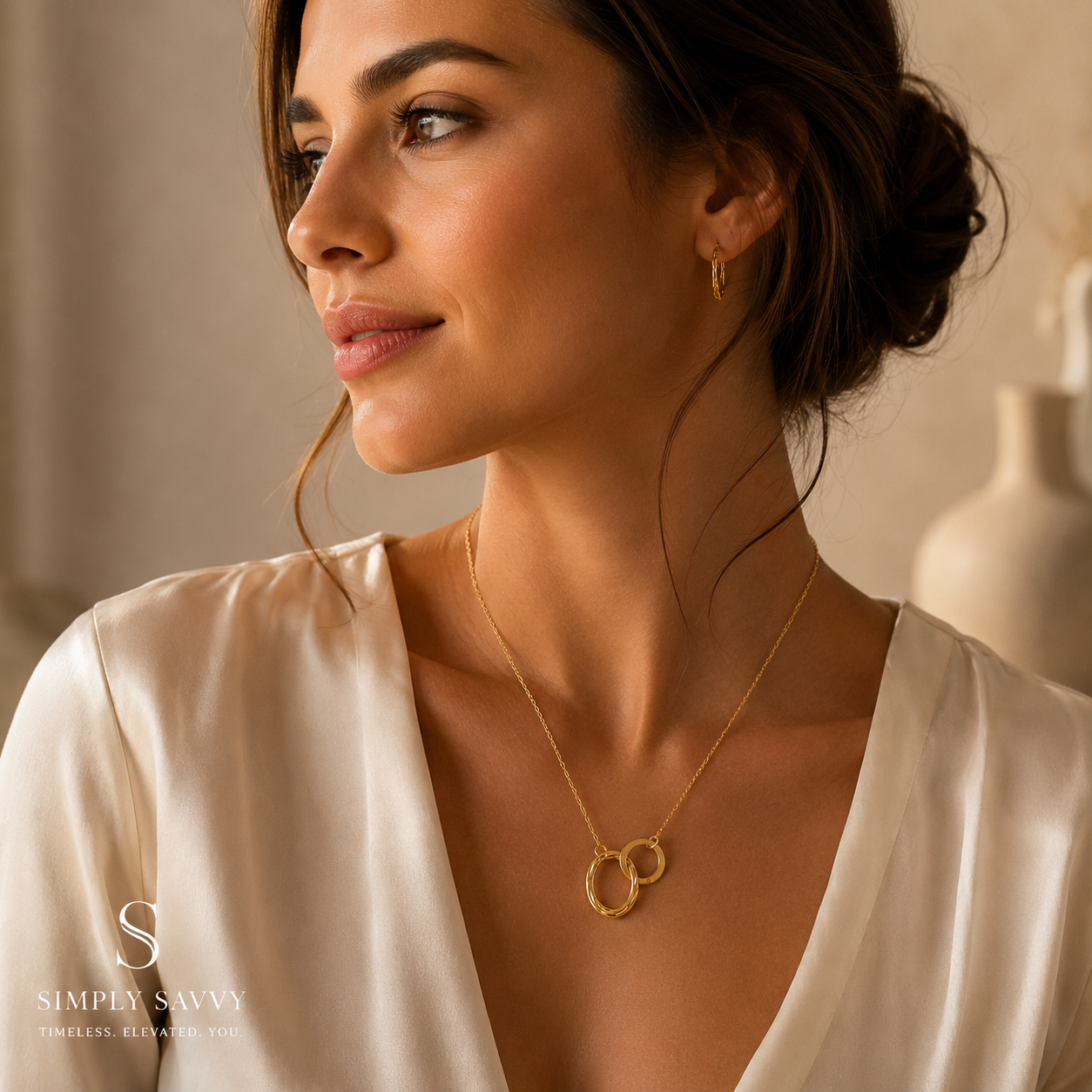 14K Yellow Gold Interlocking Double Circle Necklace