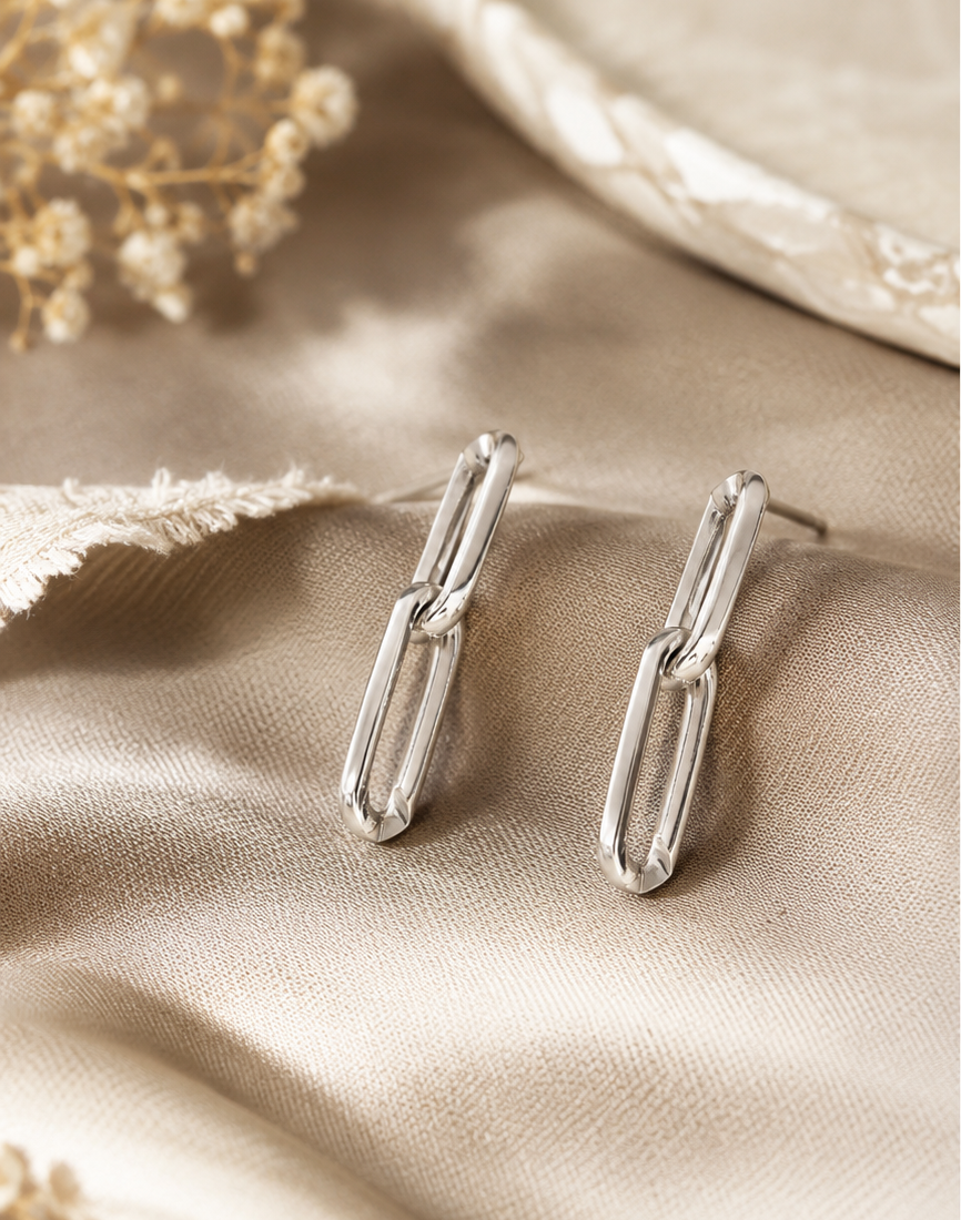 Sterling Silver Paperclip Link Dangle Earrings