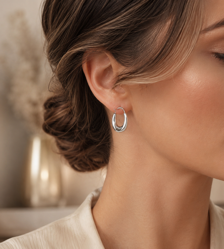 10K White Gold Oval Hoop Earrings