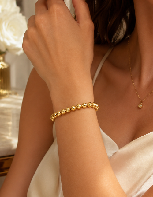 Load image into Gallery viewer, 14K Yellow Gold 4mm Polished Bead Bracelet, 8" Adjustable
