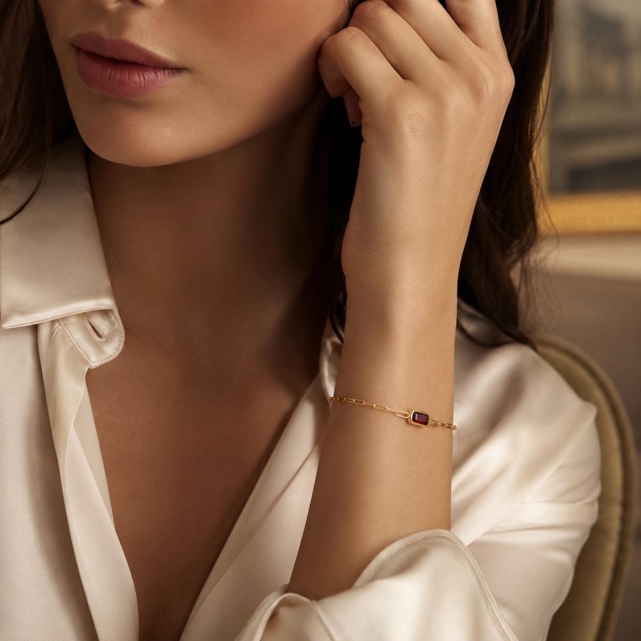 14k Yellow Gold Garnet Paperclip Bracelet – 7 Inches