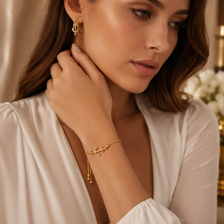 14k Yellow Gold Anchor Adjustable Lariat Bracelet – 9.25 Inches