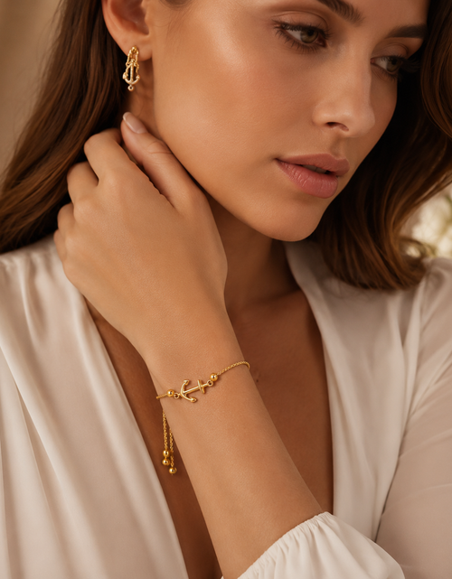 Load image into Gallery viewer, 14k Yellow Gold Anchor Adjustable Lariat Bracelet – 9.25 Inches
