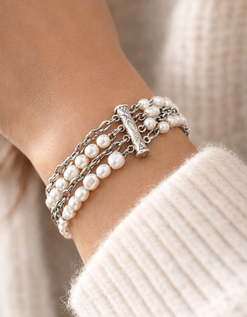 Load image into Gallery viewer, Pre-Owned Silpada 5-Strand Pearl Sterling Silver Bracelet - Retired Design
