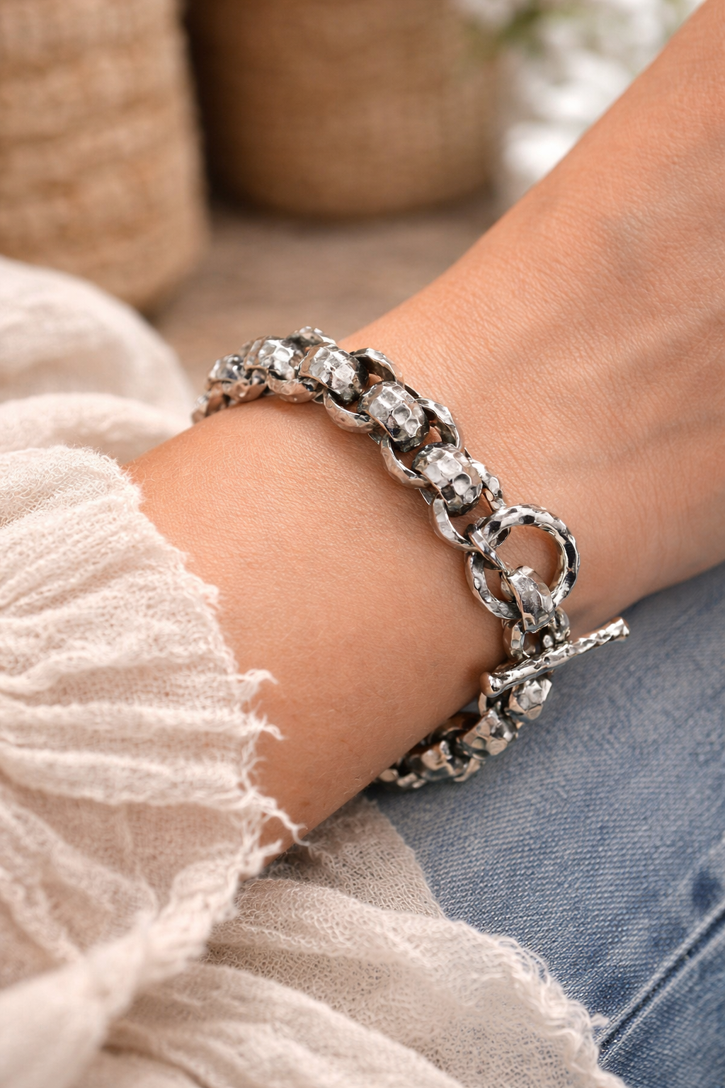 Pre-Owned Silpada Hammered Link Bracelet - Retired Design