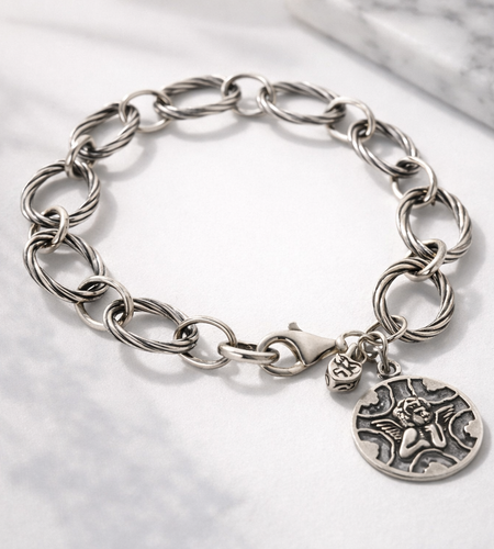 Pre-Owned Silpada Sterling Silver Guardian Angel Bracelet - Retired Design