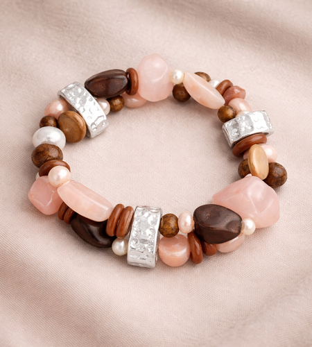 Pre-Owned Silpada Rose Quartz Stretch Bracelet - Retired Design