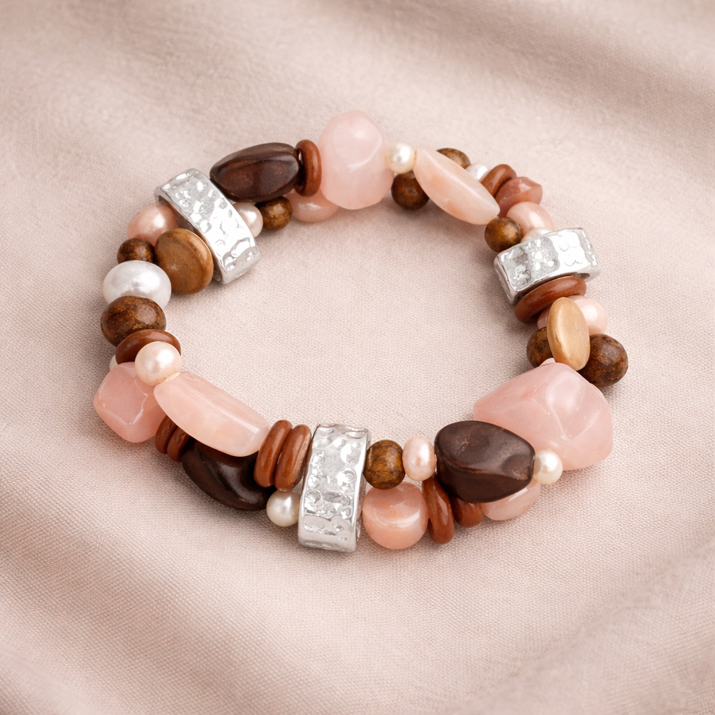 Pre-Owned Silpada Rose Quartz Stretch Bracelet - Retired Design