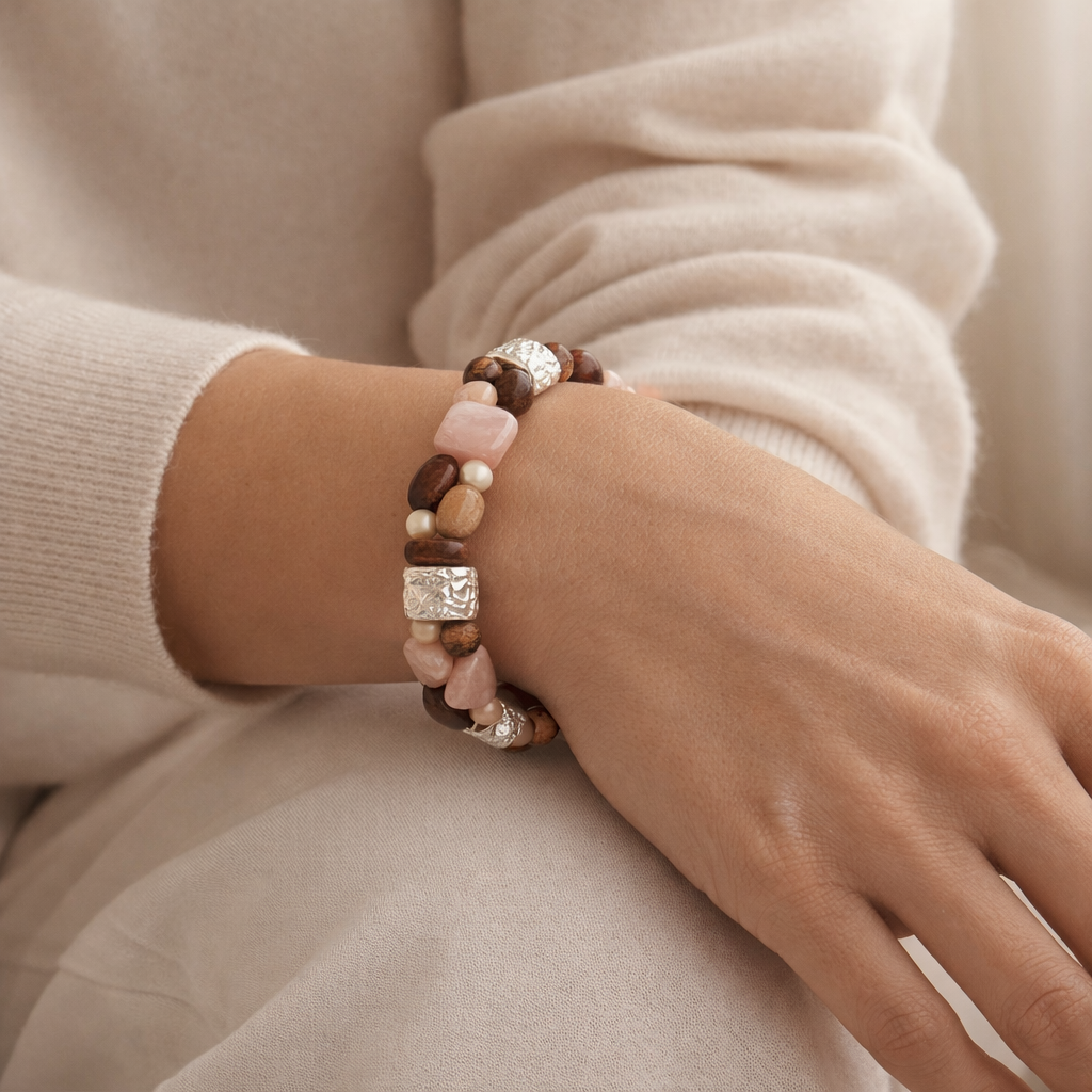 Pre-Owned Silpada Rose Quartz Stretch Bracelet - Retired Design