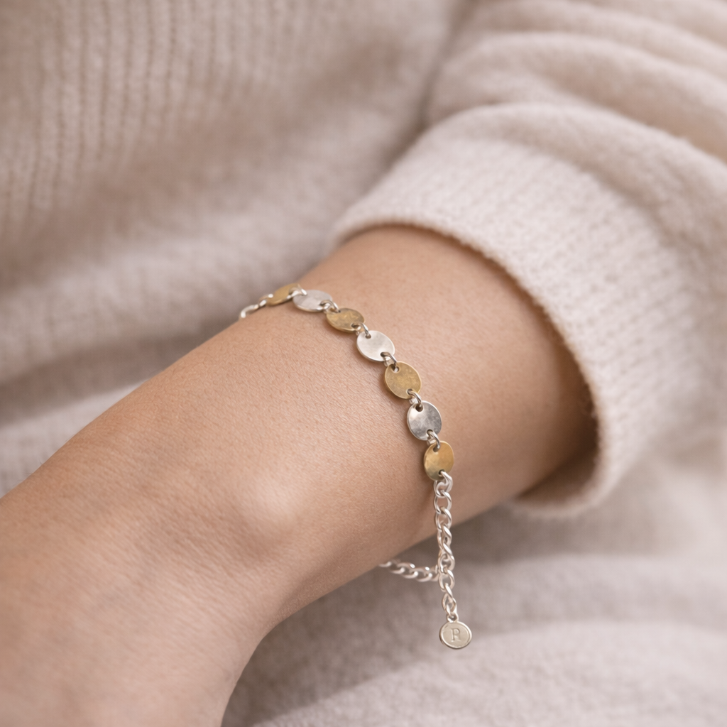 Pre-Owned Silpada Sterling Silver Hammered Disc Adjustable Bracelet with Crystal Accent – Retired Design