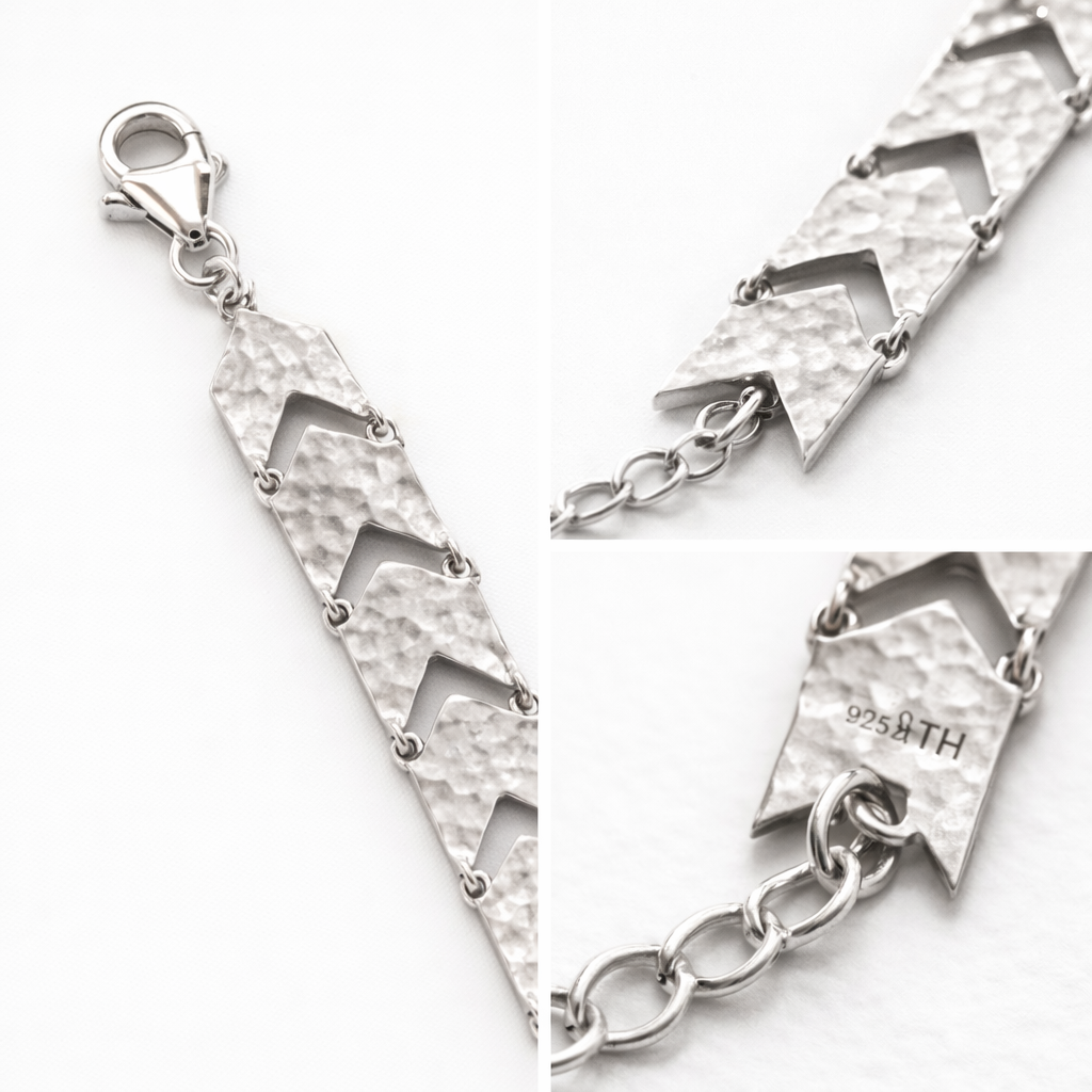 Pre-Owned Silpada Sterling Silver Hammered Chevron Link Bracelet – Retired Design