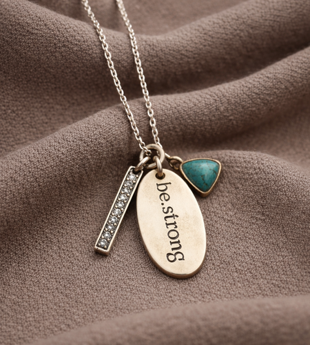 Pre-owned Silpada"Be Strong" SS Turquoise Pendant Adjustable Chain Necklace (N3183)