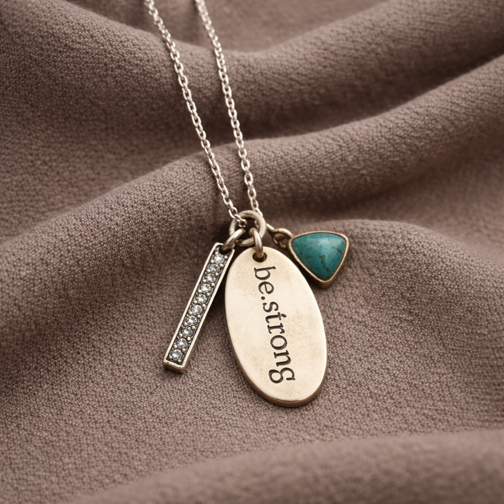 Silpada"Be Strong" SS Turquoise Pendant Adjustable Chain Necklace (N3183)