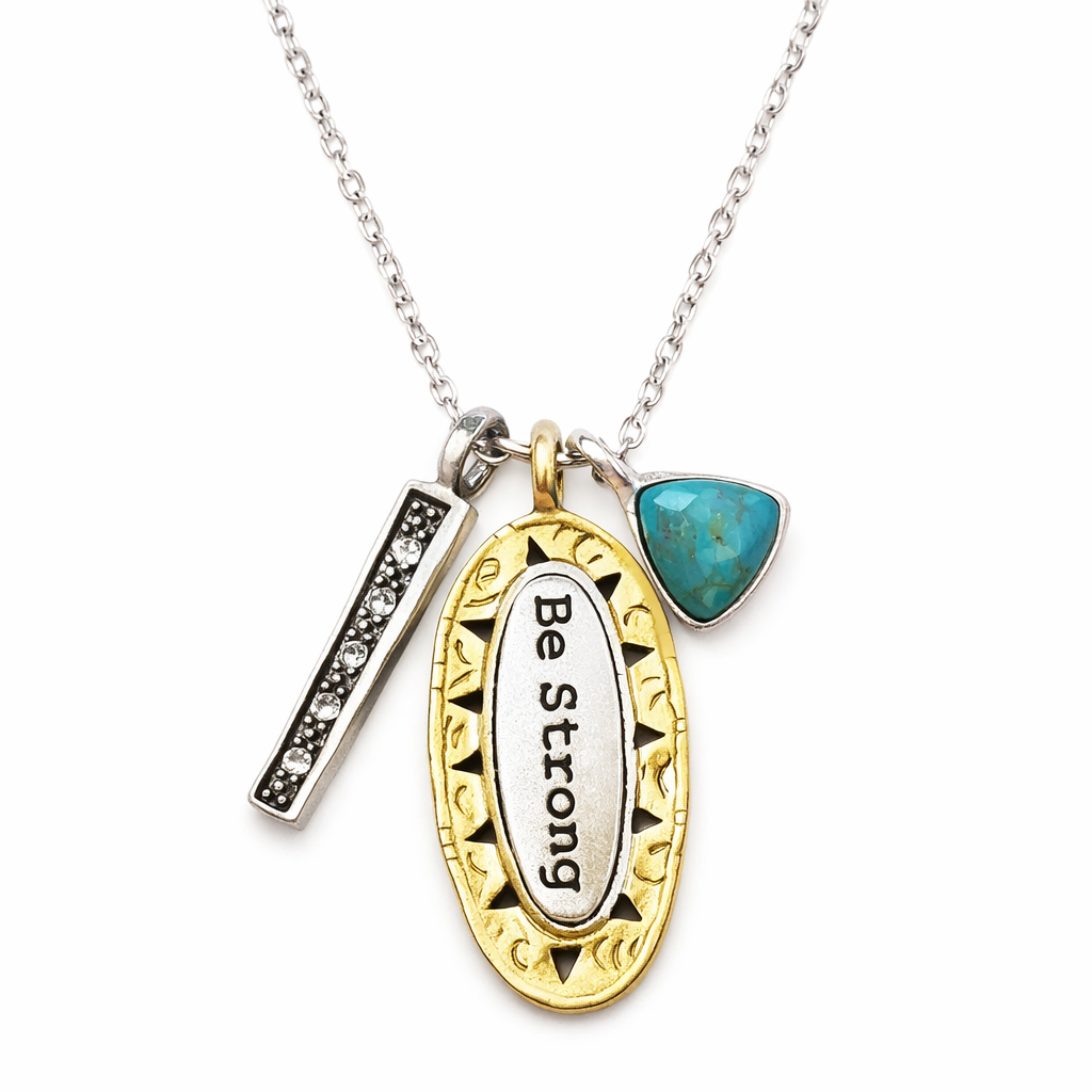 Pre-owned Silpada"Be Strong" SS Turquoise Pendant Adjustable Chain Necklace (N3183)