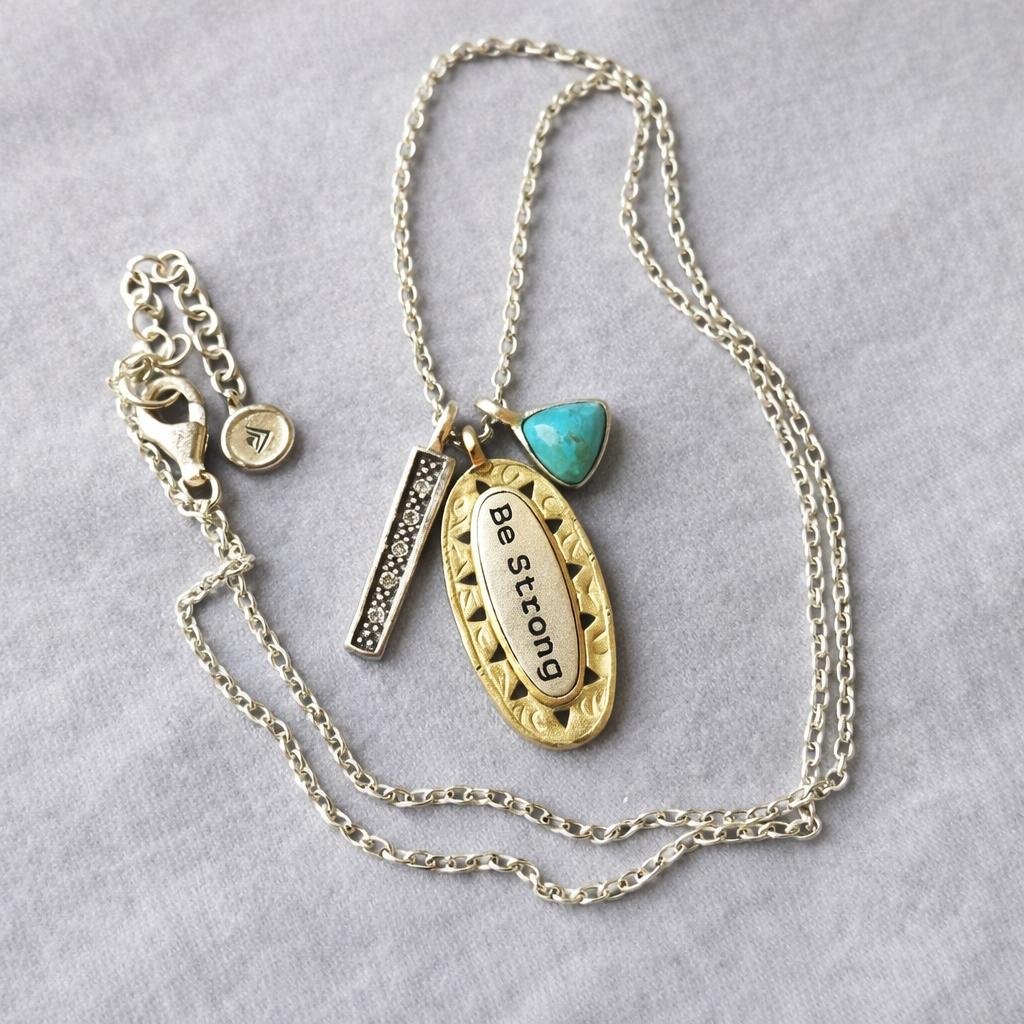 Silpada"Be Strong" SS Turquoise Pendant Adjustable Chain Necklace (N3183)