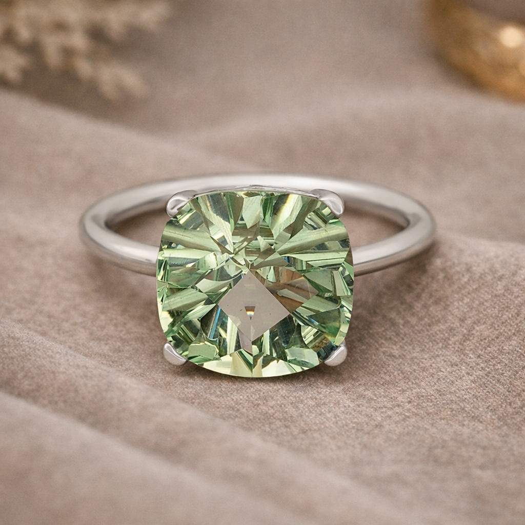 Green Sapphire Simulated Ring 925 Sterling Silver 12mm Size 7.5