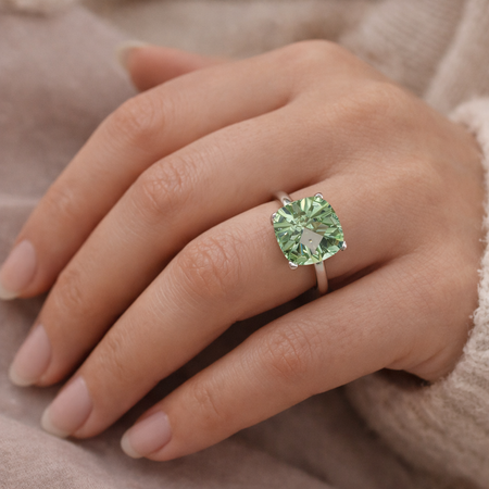 Green Sapphire Simulated Ring 925 Sterling Silver 12mm Size 7.5