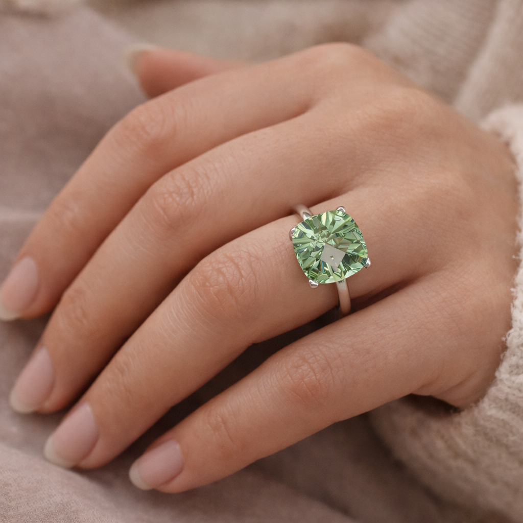 Green Sapphire Simulated Ring 925 Sterling Silver 12mm Size 7.5