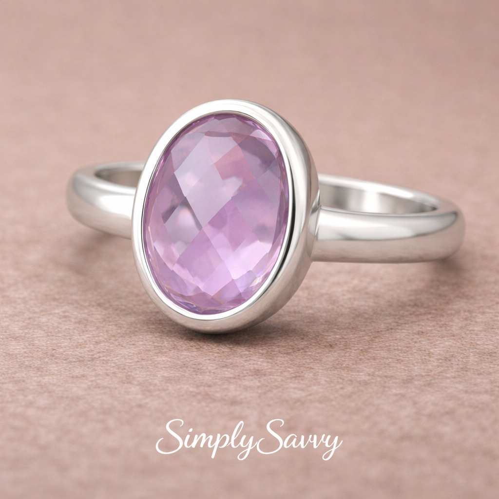Natural Amethyst Brazil Ring 925 Sterling Silver Size 7 – 8x10mm Faceted Gemstone
