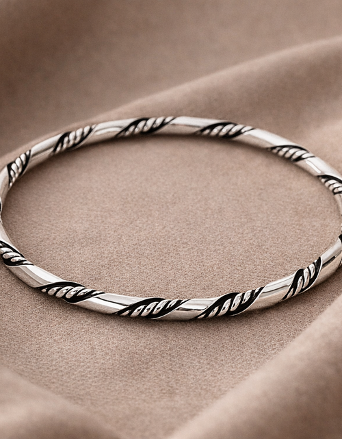 Load image into Gallery viewer, Sterling Silver Twisted Rope Bangle Bracelet 925 – 64mm Classic Stackable Silver Bracelet 3mm
