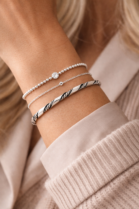 Sterling Silver Twisted Rope Bangle Bracelet 925 – 64mm Classic Stackable Silver Bracelet 3mm