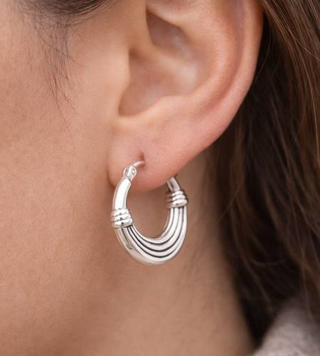 925 Sterling Silver Textured Ribbed Hoop Earrings 6/7 Inch Classic Small Hoops