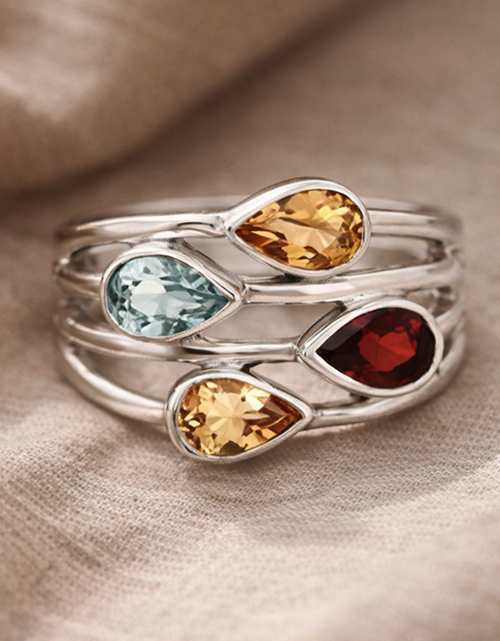 Load image into Gallery viewer, Sterling Silver Multi Gemstone Pear Shape Ring Size 6 Blue Citrine Garnet Statement

