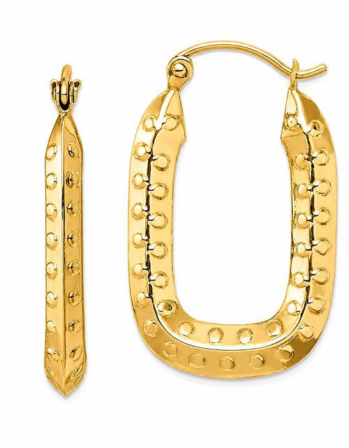 Load image into Gallery viewer, Aurora Edge Rectangular Gold Hoops-14K Yellow Gold Polished (25mm)
