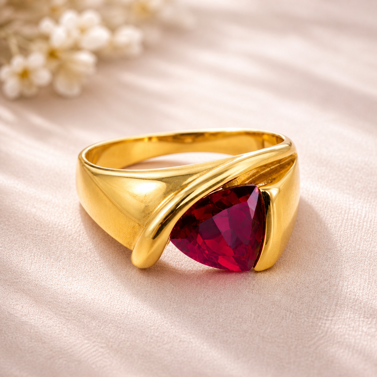 Crimson Edge Trillion Statement Ring -  with Gold Overlay