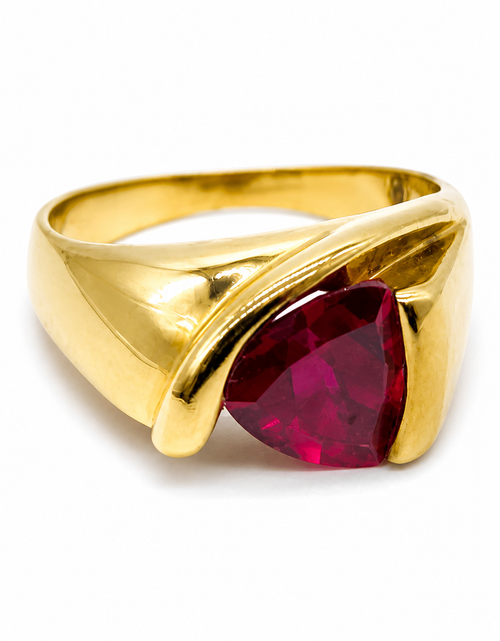 Load image into Gallery viewer, Crimson Edge Trillion Statement Ring -  with Gold Overlay

